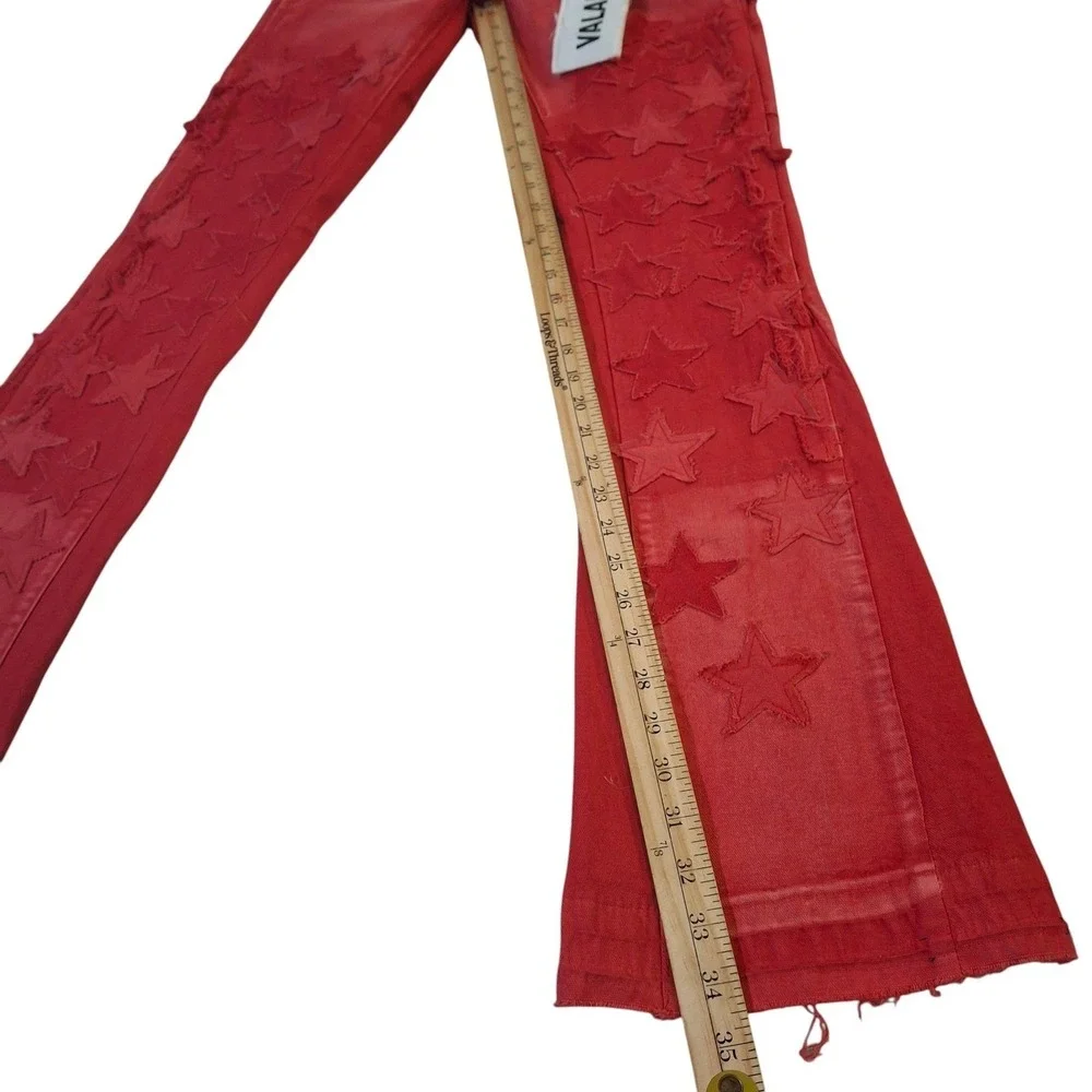Valabasas V-Star Red Wash Distressed Star Patchwork Flare Jeans Mens 29 NEW